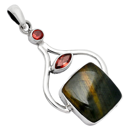 Natural Blue Tiger Eye & Garnet Pendant P-1187 SDP152744