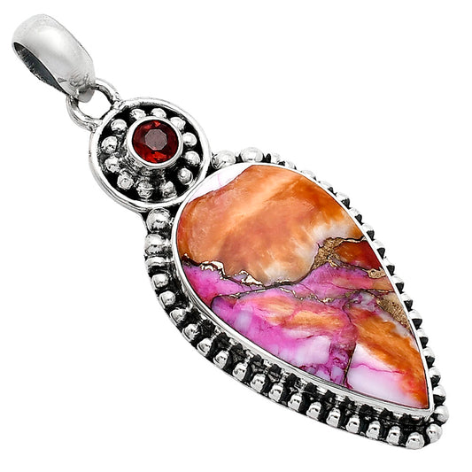 Kingman Orange Dahlia Turquoise & Garnet Pendant P-1500 SDP152824