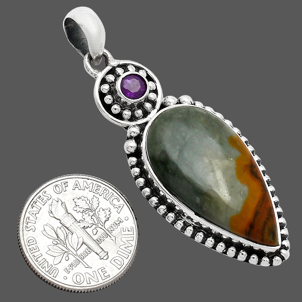 Natural Polygram Jasper & Amethyst Pendant P-1500 SDP152834