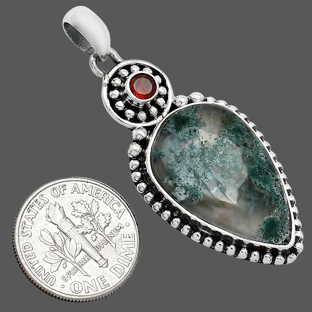 Horse Canyon Moss Agate & Garnet Pendant P-1500 SDP152840