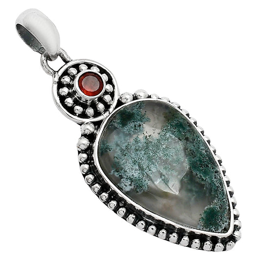 Horse Canyon Moss Agate & Garnet Pendant P-1500 SDP152840