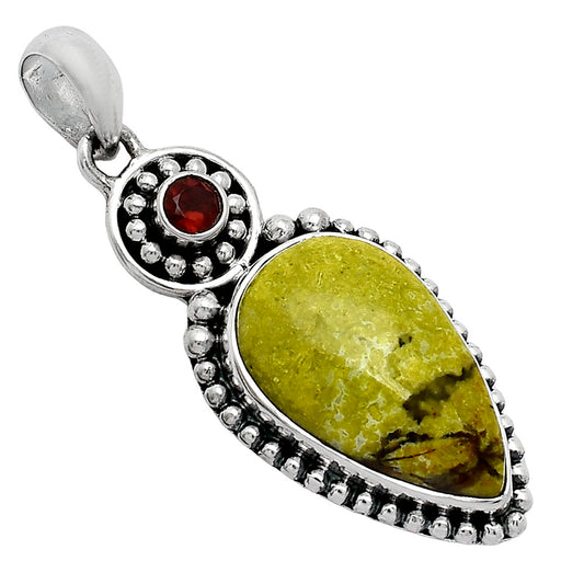 Green Opal Madagascar & Garnet Pendant P-1500 SDP152848