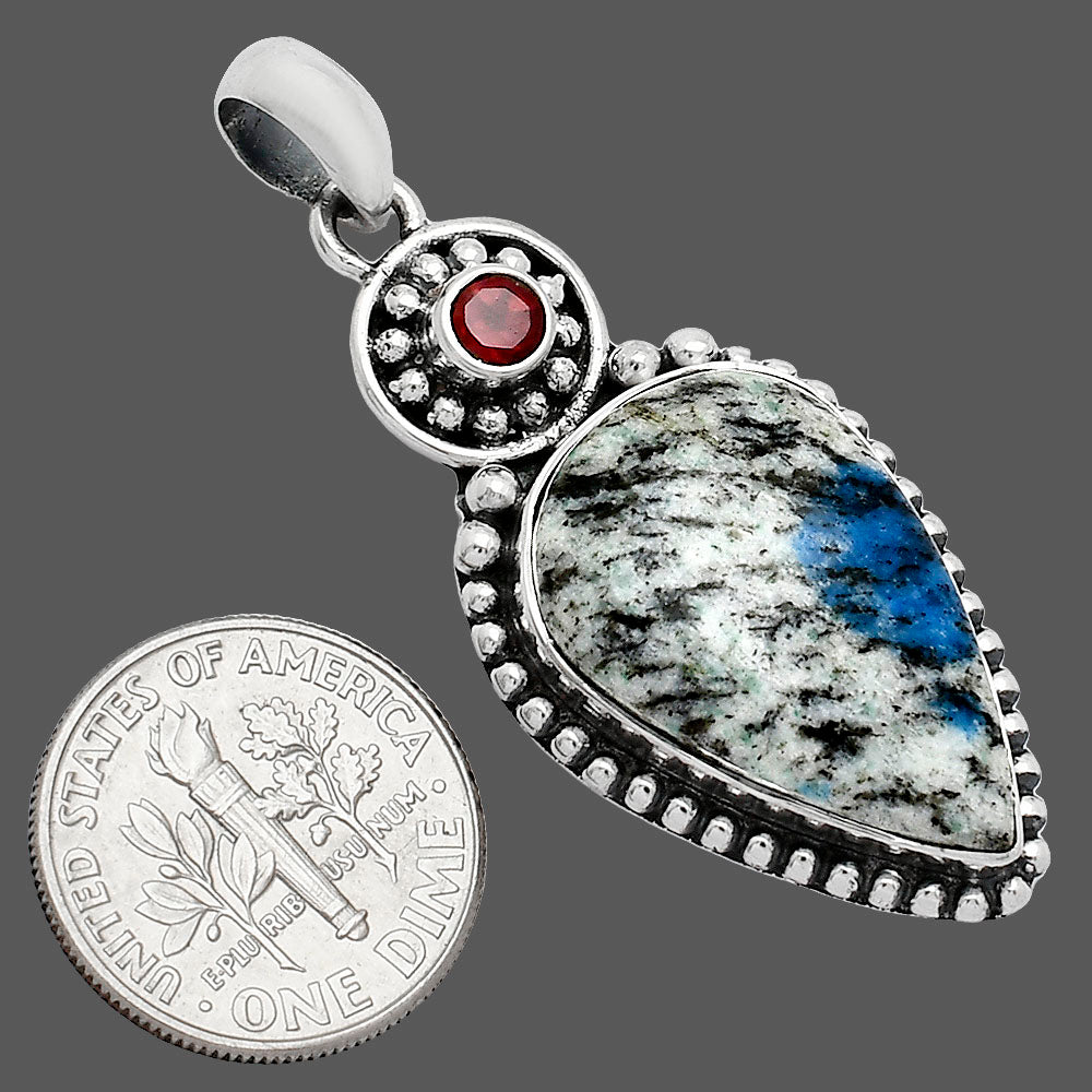 K2 Blue - Azurite In Quartz & Garnet Pendant P-1500 SDP152851