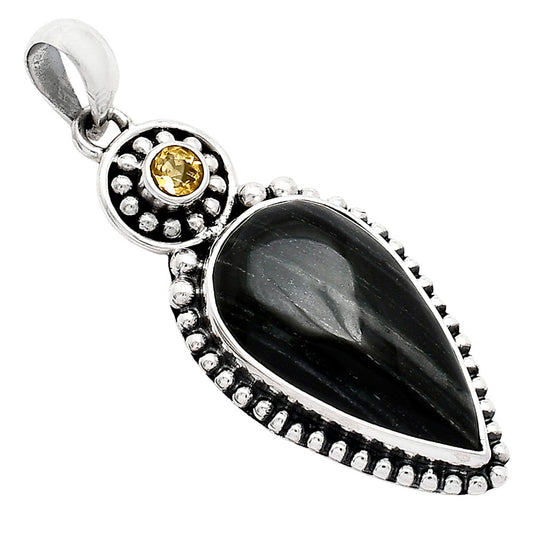 Silver Leaf Obsidian & Citrine Pendant P-1500 SDP152869