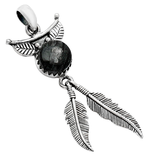 Feather - Silver Leaf Obsidian Pendant P-1284 SDP152892