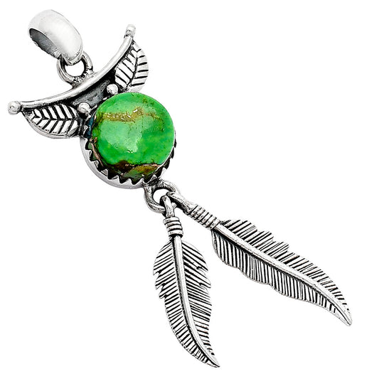 Feather - Copper Green Turquoise Pendant P-1284 SDP152929