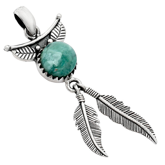 Feather - Natural Green Lace Agate Pendant P-1284 SDP152935