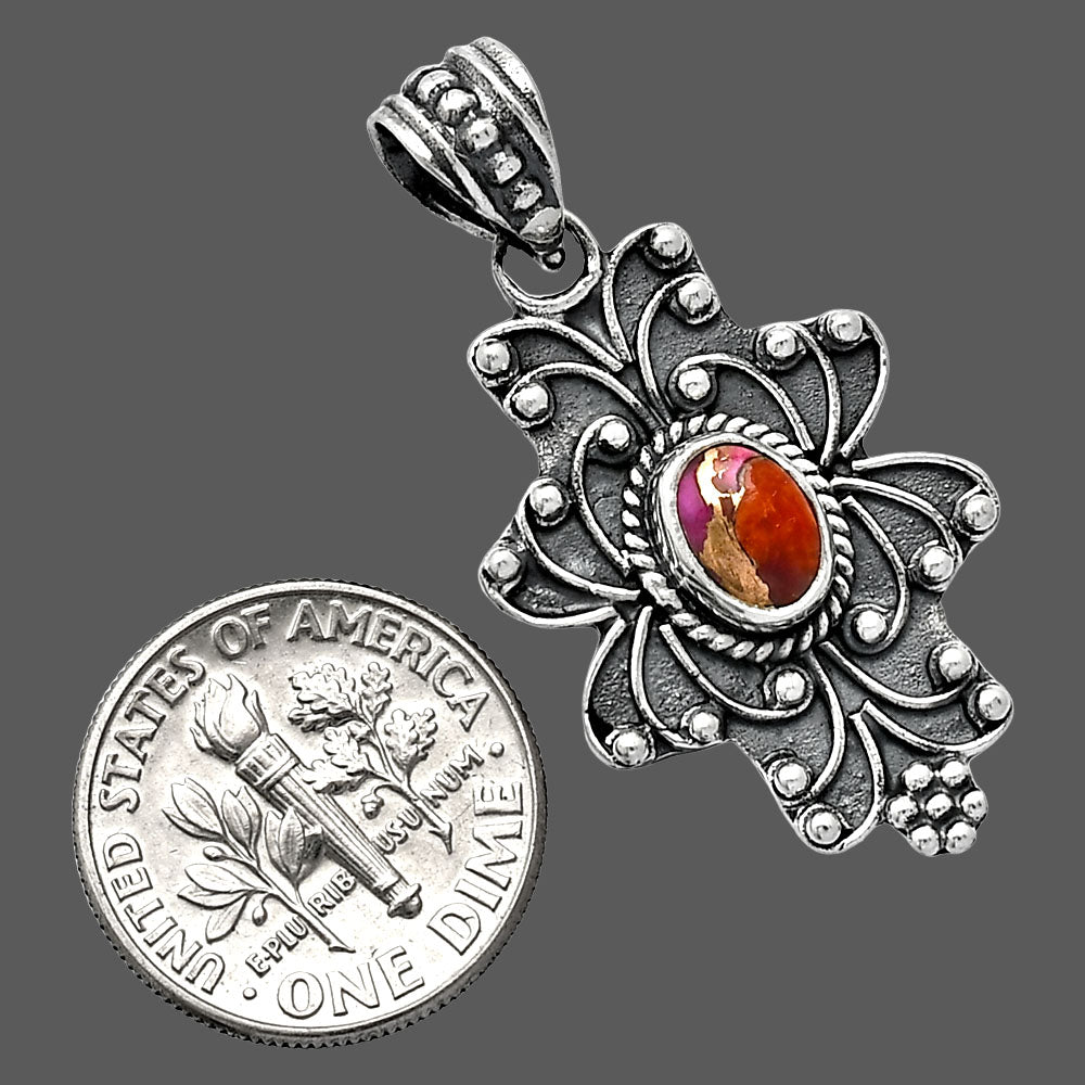 Kingman Orange Dahlia Turquoise Pendant P-1558 SDP153093