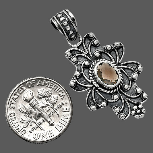 Smoky Quartz Checker Briolette Pendant P-1558 SDP153143