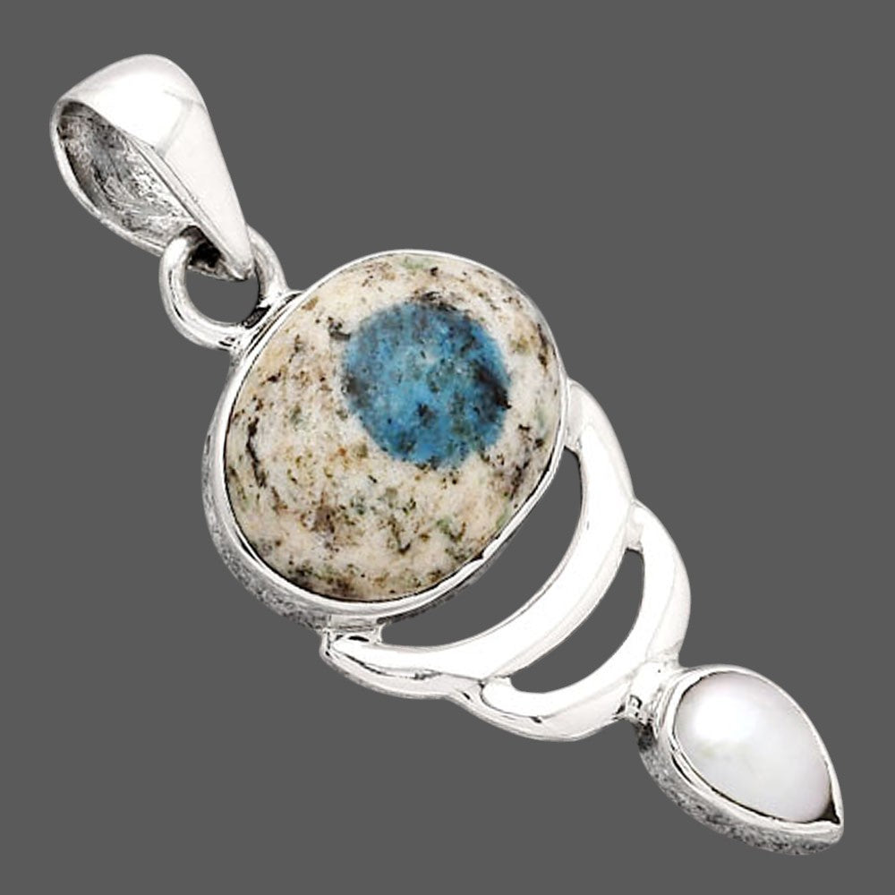 K2 Blue - Azurite In Quartz and Pearl Pendant P-1693 SDP154141