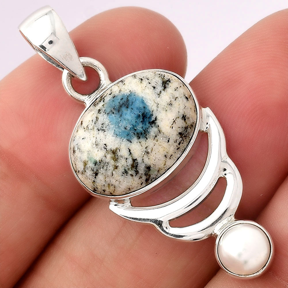 K2 Blue - Azurite In Quartz and Pearl Pendant P-1693 SDP154145