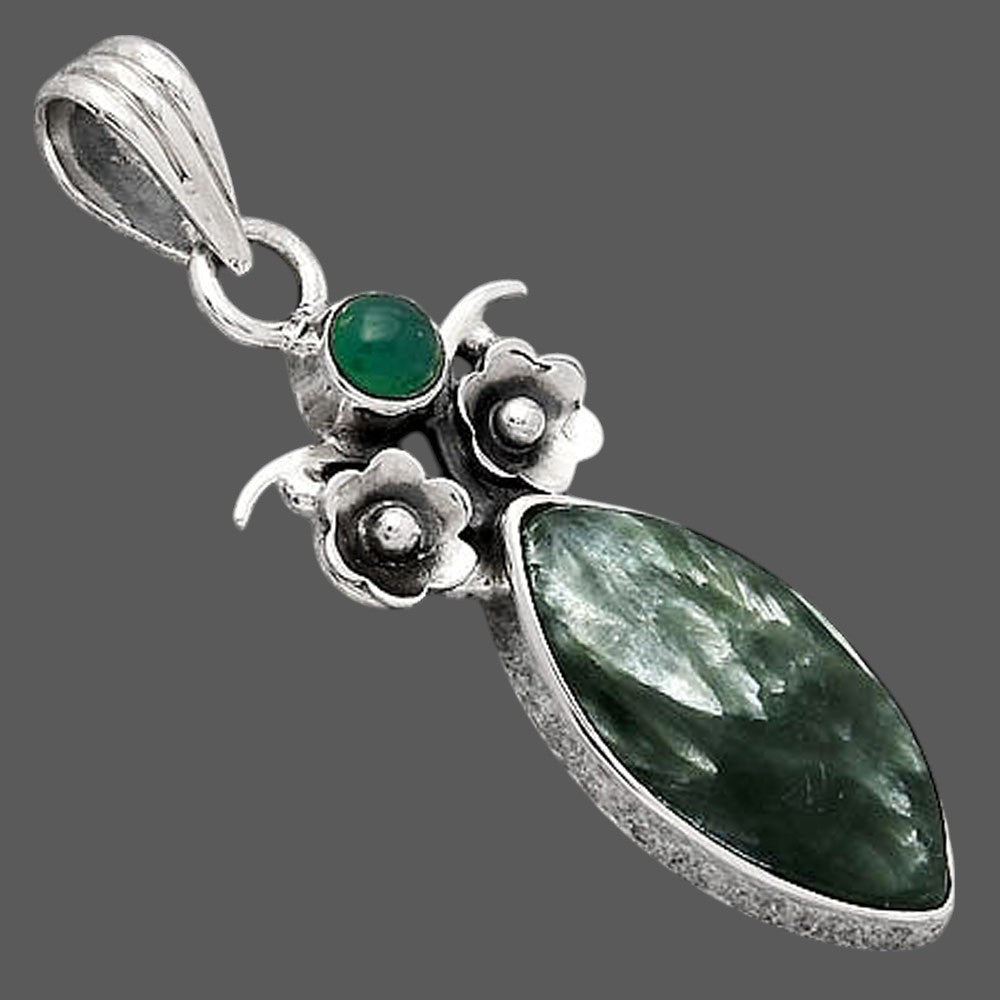 Russian Seraphinite and Green Onyx Pendant P-1695 SDP154160