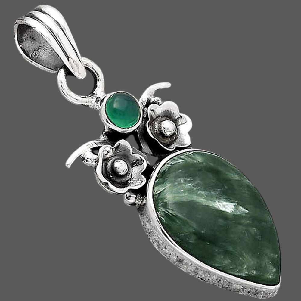 Russian Seraphinite and Green Onyx Pendant P-1695 SDP154162