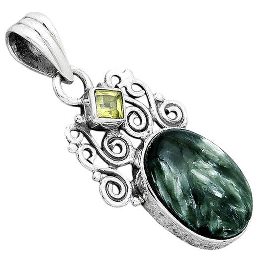 Russian Seraphinite and Peridot Pendant P-1697 SDP154200