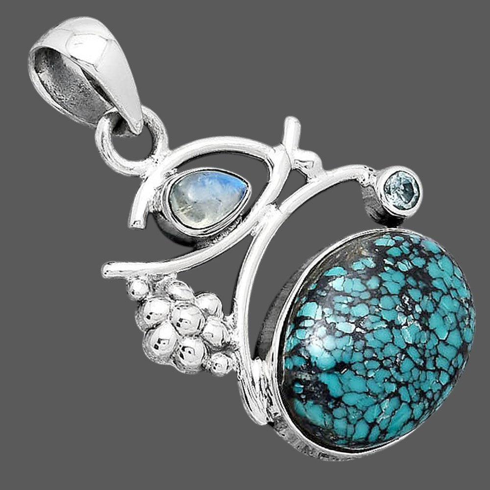 Lucky Charm Tibetan Turquoise, Moonstone & Sky Topaz Pendant P-1704 SDP154230