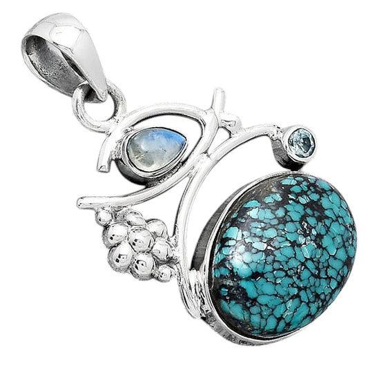 Lucky Charm Tibetan Turquoise, Moonstone & Sky Topaz Pendant P-1704 SDP154230