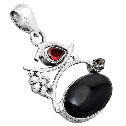 Tektite Cab, Garnet & Herkimer Diamond Pendant P-1704 SDP154241