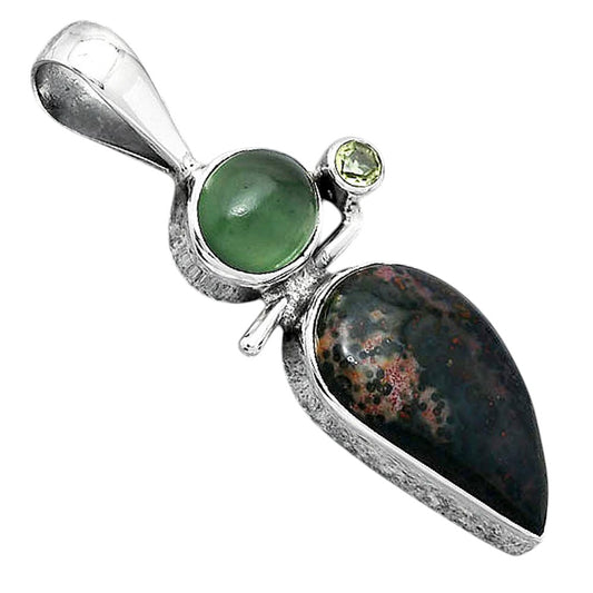 Blood Stone, Nephrite Jade & Peridot Pendant P-1708 SDP154278