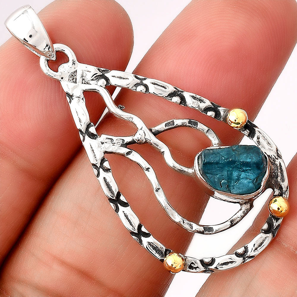 Neon Blue Apatite Rough - Madagascar Pendant P-1709 SDP154292