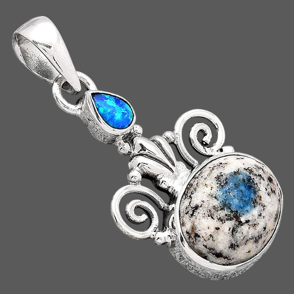 K2 Blue Azurite In Quartz & Fire Opal Pendant P-1710 SDP154298