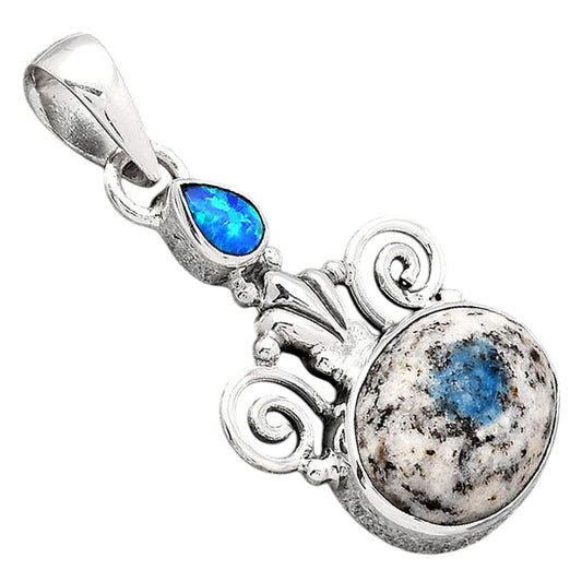 K2 Blue Azurite In Quartz & Fire Opal Pendant P-1710 SDP154298