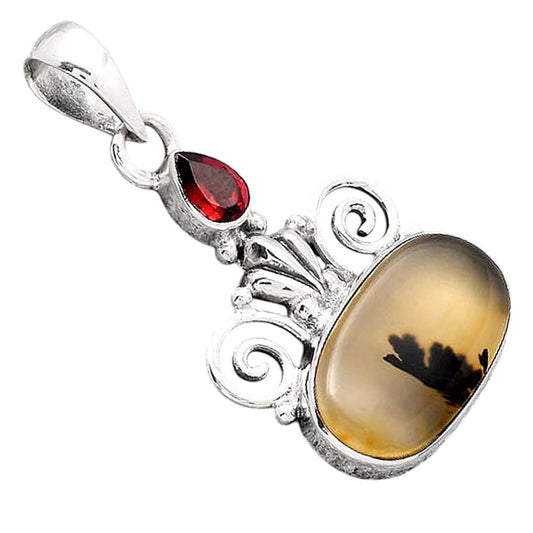 Scenic Dendritic Agate and Garnet Pendant P-1710 SDP154307