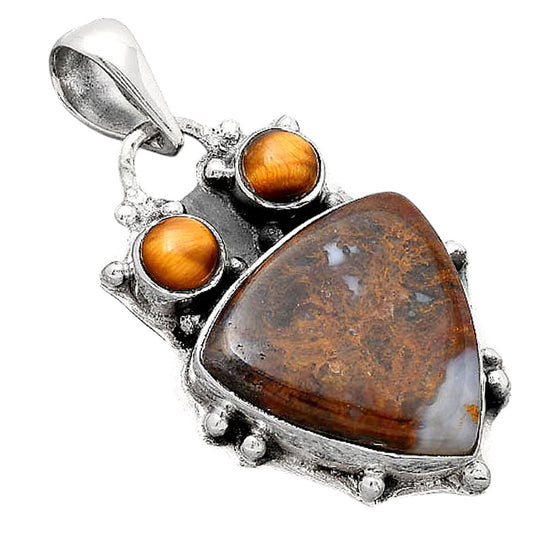 Owl - Red Moss Agate and Tiger Eye Pendant P-1449 SDP154556