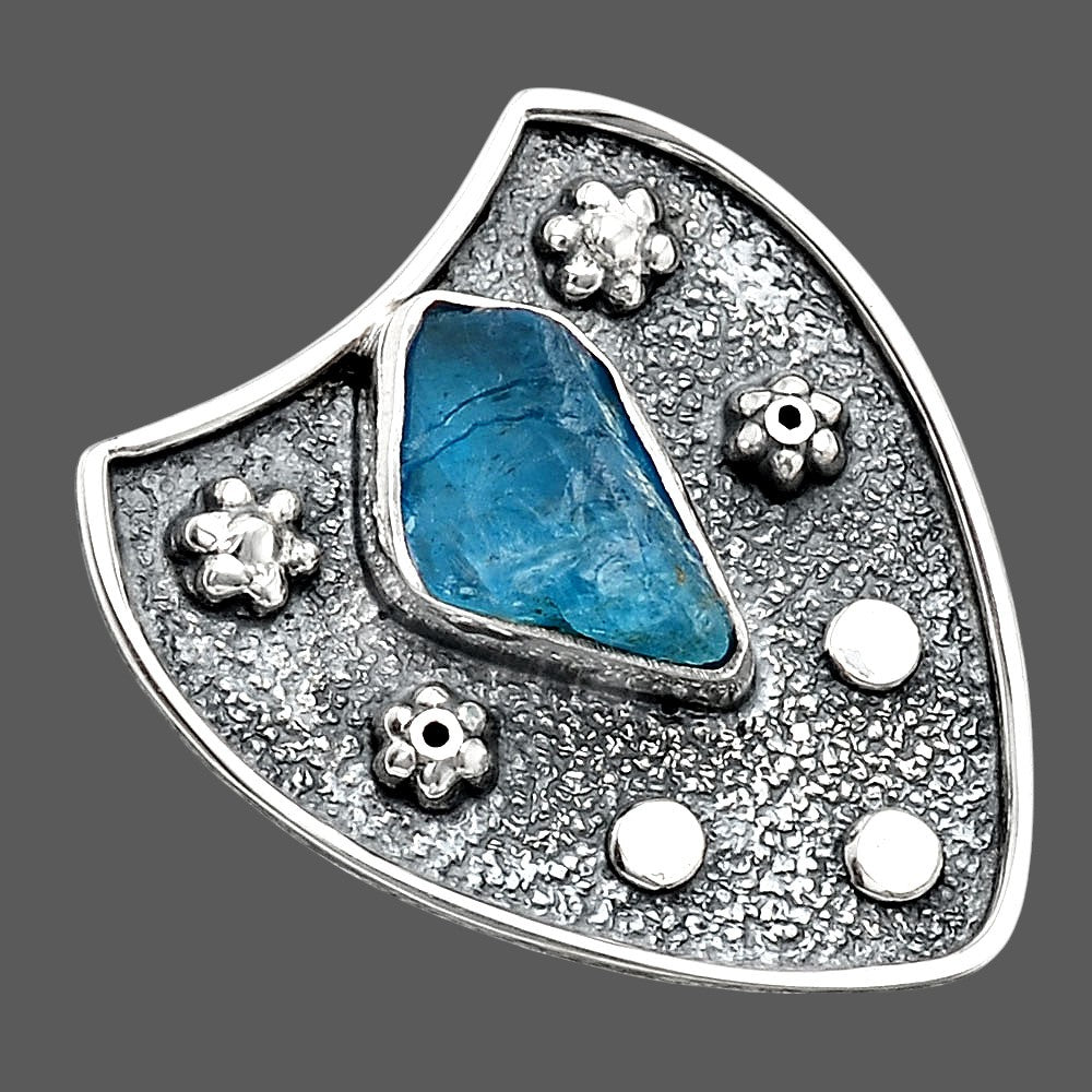 Neon Blue Apatite Rough - Madagascar Pendant P-1477 SDP154581