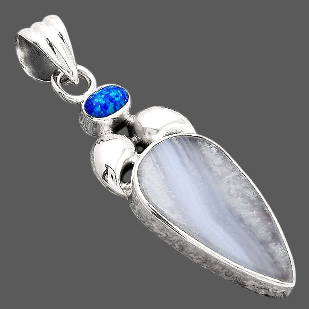 Natural Blue Lace Agate and Fire Opal Pendant P-1683 SDP154705