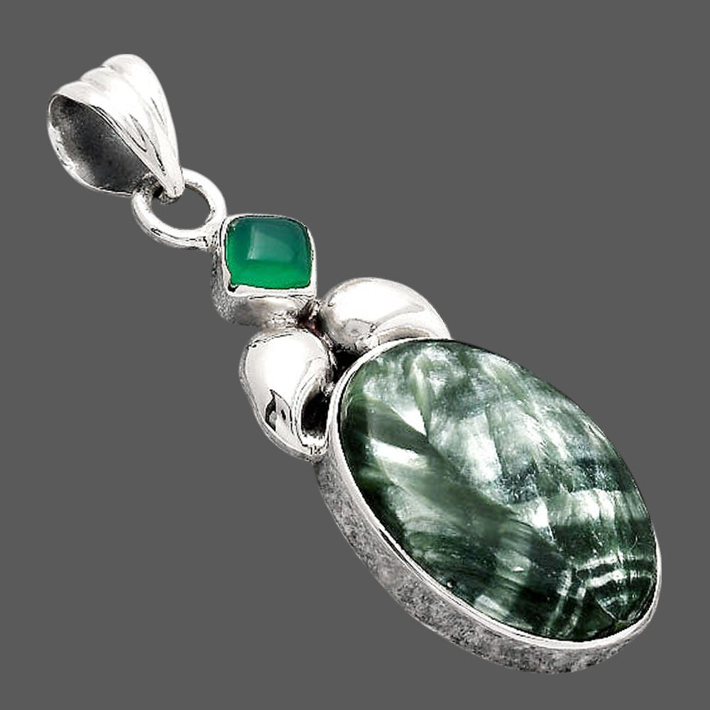 Russian Seraphinite and Green Onyx Pendant P-1683 SDP154708