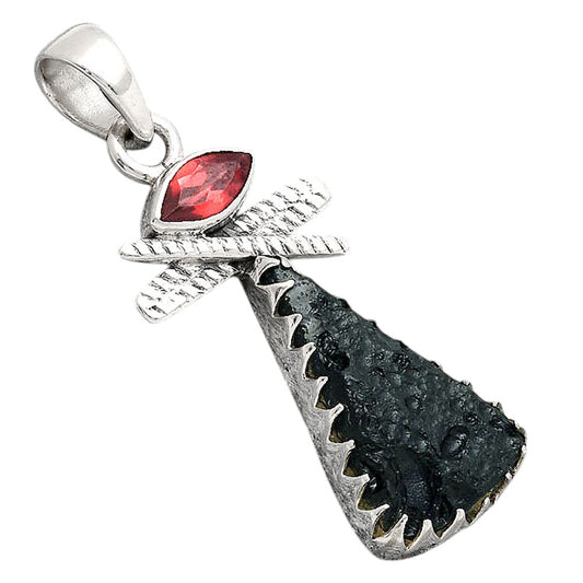 Tektite Rough - Greek and Garnet Pendant P-1268 SDP154731