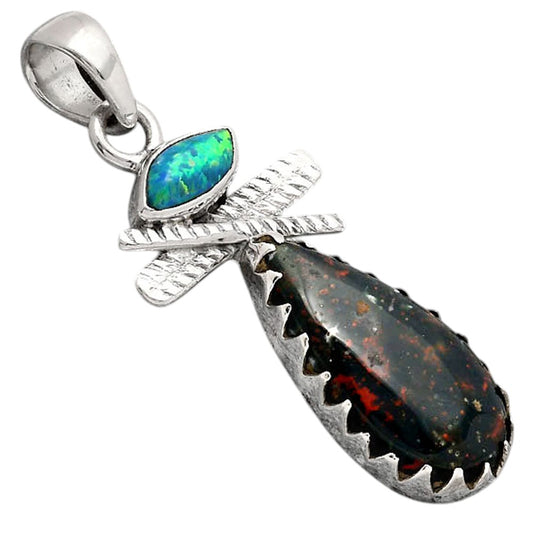 Blood Stone - India and Fire Opal Pendant P-1268 SDP154737