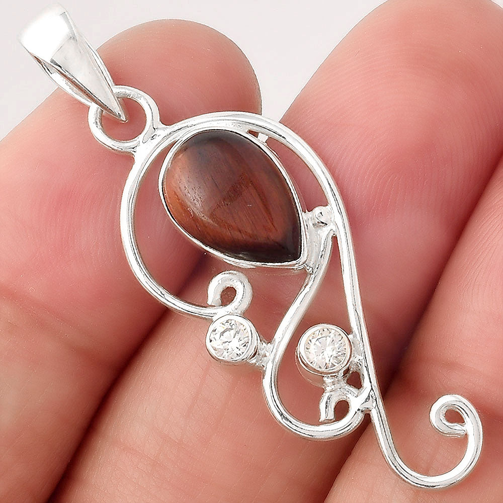 Red Tiger Eye and White Zircon Pendant P-1039 SDP154764