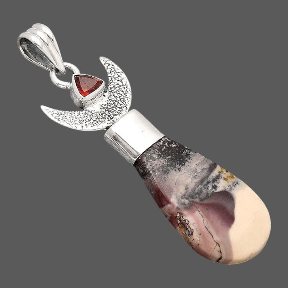 Crescent Moon - Porcelain Jasper and Garnet Pendant P-1453 SDP154772