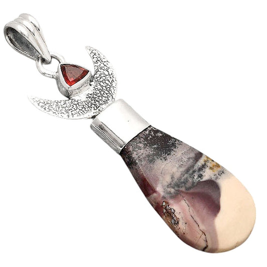 Crescent Moon - Porcelain Jasper and Garnet Pendant P-1453 SDP154772