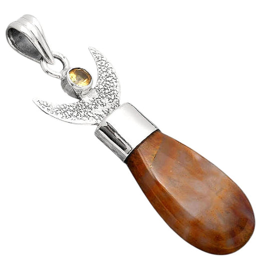 Crescent Moon - Red Moss Agate and Citrine Pendant P-1453 SDP154776