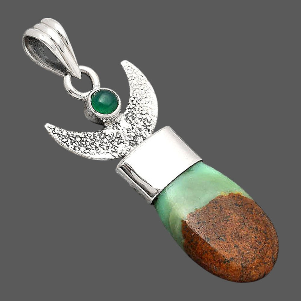 Crescent Moon Boulder Chrysoprase and Green Onyx Pendant P-1453 SDP154777