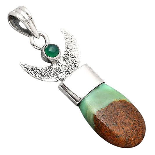 Crescent Moon Boulder Chrysoprase and Green Onyx Pendant P-1453 SDP154777
