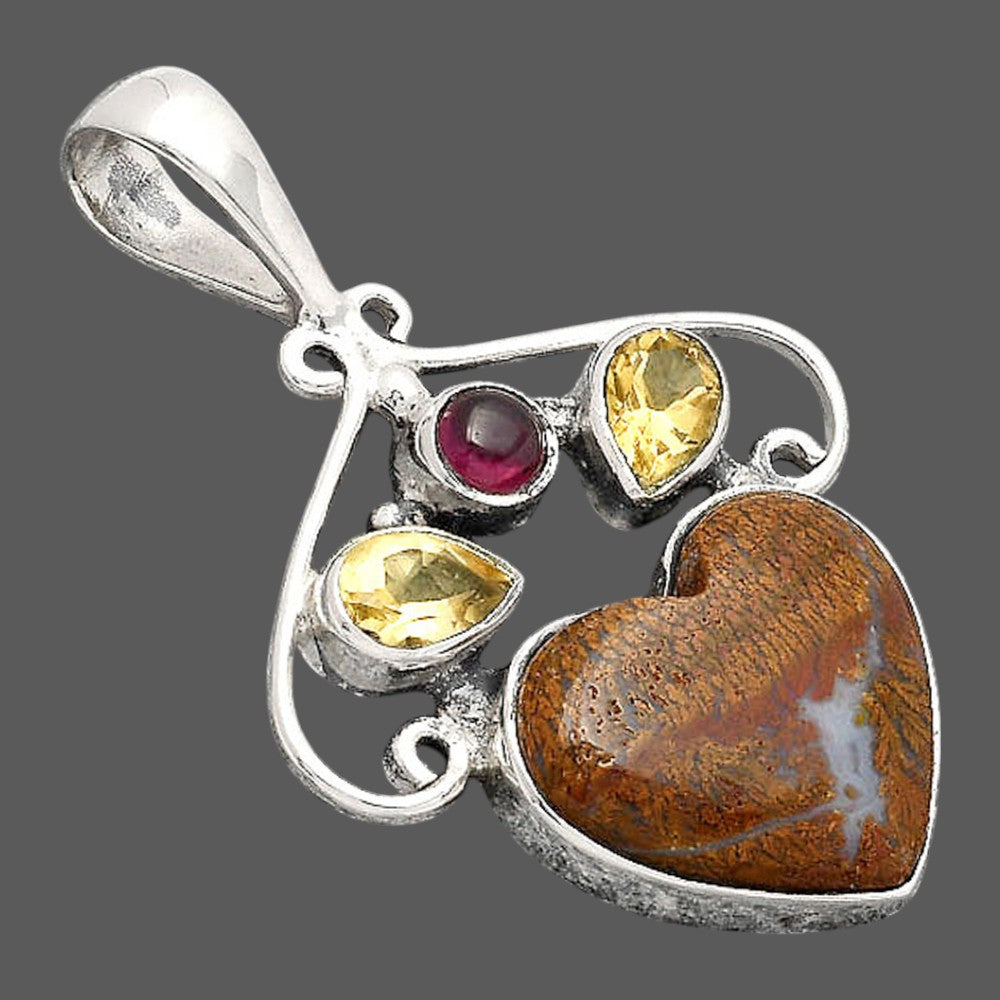 Heart Red Moss Agate, Citrine & Garnet Pendant P-1244 SDP154789