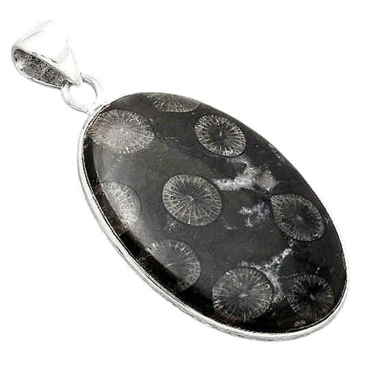 Natural Black Flower Fossil Coral Pendant P-1001 SDP154852