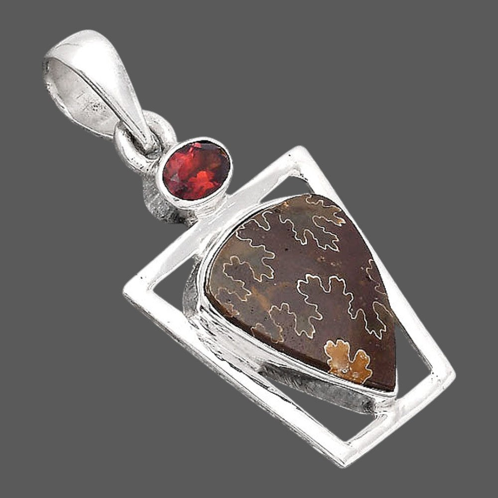 Natural Sutured Ammonite and Garnet Pendant P-1502 SDP154874