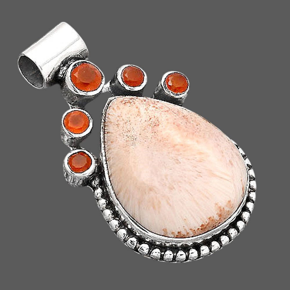 Orange Scolecite India and Carnelian Pendant P-1519 SDP154950