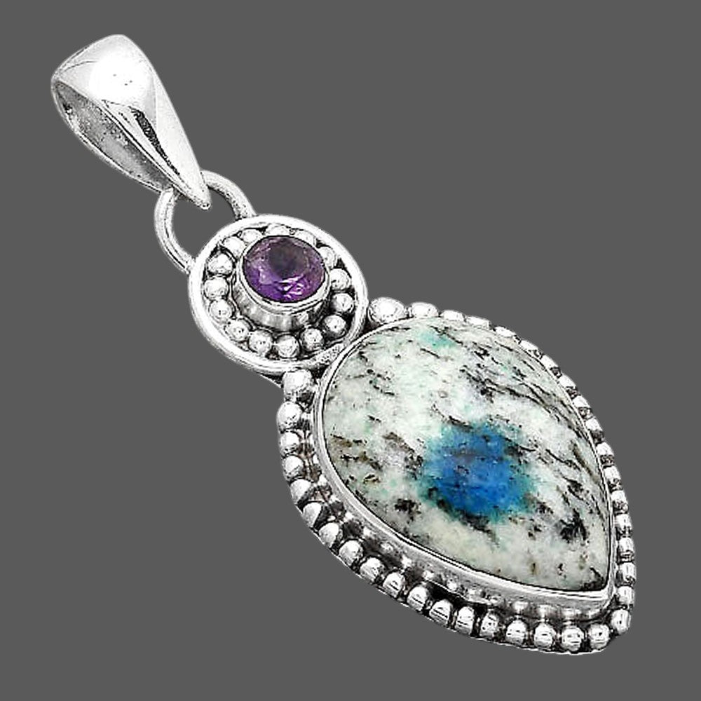 K2 Blue - Azurite In Quartz and Amethyst Pendant P-1500 SDP155044