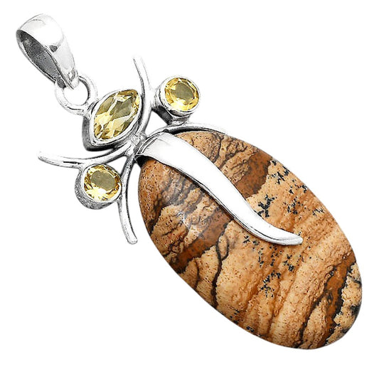 Lord Ganesha Picture Jasper & Citrine Pendant P-1588 SDP155150