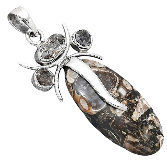 Lord Ganesha - Turtella Jasper and Herkimer Diamond Pendant P-1588 SDP155153