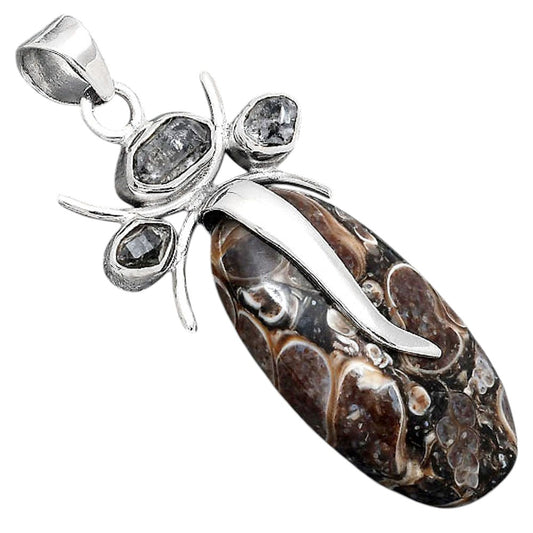 Lord Ganesha - Turtella Jasper and Herkimer Diamond Pendant P-1588 SDP155154