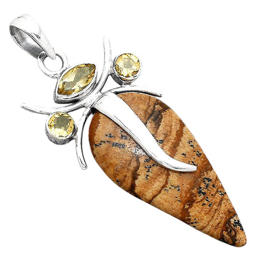 Lord Ganesha Picture Jasper & Citrine Pendant P-1588 SDP155158