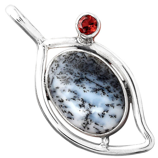 Merlinite Dendritic Opal and Garnet Pendant P-1640 SDP155362