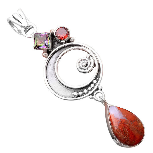 Red Moss Agate, Mystic Topaz & Garnet Pendant P-1344 SDP155382
