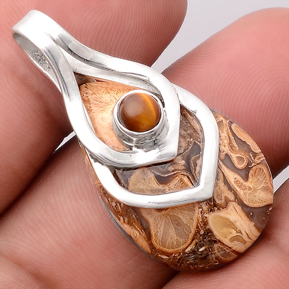 Natural Rock Calcy and Tiger Eye Pendant P-1562 SDP155383